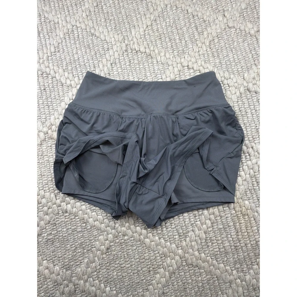 Spyder 2-in-1 Running Shorts Women Medium Gray Activewear Athletic Gym Shorts